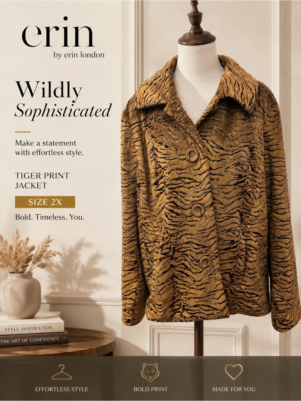 erin london Tiger Print Button-Front Jacket in Mustard and Black
